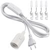 DiCUNO Portalampada E27 con filo, Portalampada E27 a sospensione con pulsante On/Off per soffitto, camera e cucina, Bianco, 0-250V, 4A, 4M, 1 pezzi