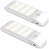 Suright Luce Armadio LED con Sensore di Movimento, 2 Pezzi Luce Notturna Ricaricabile 3 Modalità AUTO/ON/OFF, 4000K Bianca Calda Lampada Guardaroba per Cucina, Scale, Corridoio, Soggiorno, Garage