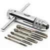 QISF Maschi a mano Set, 5 Pezzi Maschi per filettare M3/4/5/6/8 HSS Maschi per filettare Utensili a mano con Giramaschi Regolabile per Maschi e filiere