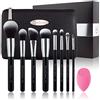 Oscar Charles 8 Pezzi Set pennelli per trucco professionale con spugna di bellezza e pochette di lusso per cosmetici e bella confezione regalo (argento)