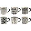 H&H Vhera Set 6 Tazzine Caffè in Stoneware (85 ml) - Eleganti Tazzine Bianco/Nero con Decorazioni Geometriche e Floreali - Lavabili in Lavastoviglie e Utilizzabili in Microonde