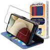 ebestStar - Cover per Samsung Galaxy A12 SM-A125F, Custodia Libro Protezione Portafoglio, Pelle PU Porta Carte, Blu scuro/Rosso + Vetro Temperato