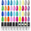 ROSALIND Smalto Unghie in Gel 24 pezzi, 20 Colori Pastello Smalto Semipermente per Unghie Rainbow Estate Brillante Collezione con Base e Top Coat Matt Coat Manicure Nail Art Salon