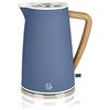 Swan Nordic Bollitore elettrico ultra veloce, senza fili, design moderno, 1,7 l, 2200 W, manico effetto legno, spegnimento automatico, blu opaco