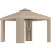 Outsunny Gazebo da Giardino 3x3m in Metallo con Zanzariera e Tetto a 2 Livelli in Poliestere Cachi|Aosom