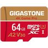 Gigastone Scheda di Memoria Micro SDXC da 64 GB, 4K Game Pro Serie, A2 U3 V30 UHS-1, Velocità Fino a 95/35 MB/s. (R/W). Specialmente per Fotocamere Videocamera Nintendo Switch, con Adattatore SD