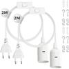 DiCUNO Portalampada E27 con filo, Portalampada E27 a sospensione con pulsante On/Off per soffitto, camera e cucina, Bianco, 0-250V, 4A, 2M, 2 pezzi