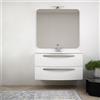BH Mobile bagno sospeso moderno 100 cm curvo frassino bianco con lavabo ceramica e specchio Mod. Berlino