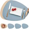 Myir JUN Tovagliette in Pelle e Sottobicchieri, Set Tovagliette Americana Plastica Lavabili Bifacciale Non-scivolose Impermeabile Triangolari (Set di 4, Beige Azzurro)