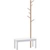 HOMCOM Appendiabiti Attaccapanni Con 6 ganci e Panca alla base，per Ingresso Camera da Letto, Bambù, Bianco Legno, 80x30x180cm|Aosom Italy