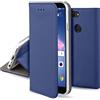 Moozy Cover per Huawei P Smart, Blu Scuro - Custodia a Libro Flip Smart Magnetica con Appoggio e Porta Carte