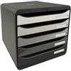 Exacompta Cod.3087213D Big-Box Plus Horizon Cassettiera in orizzontale 5 cassetti per documenti A4+ Dim. (PxLxA): 270x355x271 mm Box nero, cassetti bianco glossy
