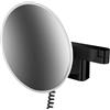 Emco EVO LED specchio cosmetico e rasatura sul braccio doppio snodo, specchio cosmetico rotondo con illuminazione per montaggio a parete, specchio ingranditore regolabile (5x)
