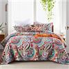 Qucover Copriletto Matrimoniale Estivo in Cotone, Trapuntino Boho in 230x250cm, Colorato Copriletti Trapuntato con Due Federe 50x70cm con Motivo Paisley Fantasia