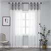 GIRASOLE HOME Coppia Tende Bianche Semi Trasparenti a Righe Orlo Superiore Grigio con Ricamo Fiore Tenda Misto Lino Stile Shabby Chic per Camera Balcone e Interni 2 Pannelli con Occhielli (Grigio, 140x280cm)