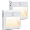 Pupow Luce Notturna Batteria, [2 Pezzi] Luce Notturna con Sensore di Movimento, AUTO/ON/OFF, Luce Notturna Bambini a Magnete Incorporato per Armadio, Scale, Corridoi, Cucina, Garage, 4000K Bianco Naturale