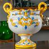 CERAMICHE CALTAGIRONE Centrotavola Alzata Ovale Ceramica Siciliana Caltagirone Giallo cm 38