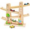 Nukdey Rampe per auto in legno|Scivolo per auto a zig zag|Giocattoli per bambini Pista da corsa in legno con 4 macchinine in legno per regali per bambini di 3 anni