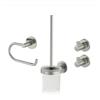 Lenz Set di accessori da bagno NOA in nichel - 4 pezzi - Porta carta igienica, set scopino WC e due ganci per asciugamani, da incollare o forare, con superficie anti-impronte - 4690022