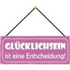 Schatzmix Blechschild GLÜCKLICHSEIN Entscheidung Metallschild 27x10cm Tin Sign mit Kordel Targa di Metallo da Parete, Lamiera, Multicolore, 27x10 cm