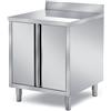 Ristotecno Tavolo acciaio Inox armadiato con ante a battenti e alzatina posteriore - Prof. 70 cm - 70x70x85H - 1 anta a battente - AISI 304
