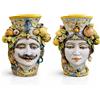 CERAMICHE CALTAGIRONE Teste di Moro Siciliane Donna-Uomo Gigante in Ceramica Caltagirone Limoni cm 85