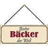 Schatzmix Blechschild Bester Bäcker der Welt Metallschild 27x10cm Deko Tin Sign mit Kordel Targa di Metallo da Parete, Lamiera, Multicolore, 27x10 cm