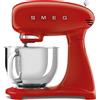 Smeg, Impastatrice Planetaria SMF03RDEU, 10 Livelli di Velocità, Funzione Smooth Start, Ciotola da 4,8 L, Sicurezza Blocco Motore, 3 Fruste, Gancio e Coperchio in Dotazione, 800W, Rosso