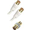 APM 408015 - Cavo TV maschio/maschio 9,52 mm, cavo coassiale da 5 m, adattatore femmina incluso, collegamento TV a spina a parete o decoder bianco