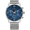 Tommy Hilfiger Orologio Analogico Multifunzione al Quarzo da Uomo con Cinturino in Maglia Metallica in Acciaio Inossidabile Argentato - 1791881