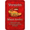 Schatzmix Blechschild Vorsicht Mann kocht Metallschild 20x30 cm Wanddeko Tin Sign Targa di Metallo da Parete, Lamiera, Multicolore