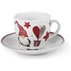 Excelsa Gnomo Set 6 Tazzine Caffè con Piattino, Porcellana, Decoro Natalizio, 90cl