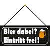 Schatzmix - Targa in metallo con scritta in lingua tedesca Bier mit Eintritt Free, 27 x 10 cm, decorazione da parete con cordoncino, targa in metallo, multicolore