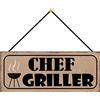 Schatzmix Blechschild Chef Griller braunes Metallschild 27x10 Deko Tin Sign mit Kordel Targa di Metallo da Parete, Lamiera, Multicolore, 27x10 cm