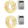 BXROIU 2 X 20LEDs Catena Luminosa Luci Stringa Ghirlanda filo d'argento Batteria Operazione 2 Modalità Flash per Festa/Matrimonio/Giardino/Natale interno(2 Mètres, Bianco Caldo)