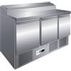 FORCAR Saladette Statica in Acciaio Inox con Alzatina Posteriore - N° 3 Ante e Piano Inox - Capacità N° 8 Bacinelle GN1/6