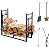 Outsunny Portalegna da Interno ed Esterno in Metallo con Paletta, Scopa, Attizzatoio e Pinza, Nero, 84x33x76cm|Aosom