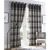 Portfolio Curtains Portfolio Orleans - Tende foderate con occhielli sulla parte superiore, motivo a quadri, 117 x 137 cm, in poliestere e cotone, 117 x 137 cm, colore: grigio antracite