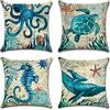 Artscope Set di 4 Impermeabile Federe Copricuscini Decorativi Quadrate Fodere per Patio Giardino Soggiorno Fattoria Fodera per Cuscini da Esterno 45x45cm Vita di Mare Blu