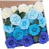 N&T NIETING Fiori Artificiali, Rosa Artificiali 25 Pezzi Schiuma Teste di Rose Finte Aspetto Reale con Foglia e Gambo Regolabile per DIY Matrimoni Mazzi Nuziale Festa Casa Stanza Decorazioni (B-Blu)
