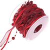 ANCLLO Nastro di perline artificiali da 10 m Nastro in chiffon e nastro di pizzo in organza Trim per fiori da sposa Decorazione albero di Natale Confezione artigianale per cucire-vino rosso