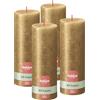 BOLSIUS - Candela rustica a pilastro luccicante - oro - 19 cm - Confezione da 4 - Non gocciolante - Candele non profumate - 85 ore di combustione