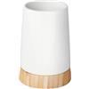 Wenko 17675100 Bicchiere Portaspazzolini Bamboo, Ceramica, Legno, 8 x 11,6 x 8 cm, Bianco