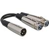 Hosa YXF-119, Y Cable, Dual XLR3F to XLR3M, 6 in