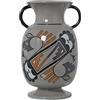 DRW Vaso con Manici in Ceramica Decorata 16 x 16,5 x 27 cm, Giallo e Blu, 16x16,5x27cm