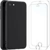 NEW'C Cover per iPhone 8/7 (4,7 Pollici) in silicone custodia ultra sottile nero e 2× vetro temperato per 7/8, pellicola protettiva per schermo