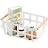 Yamazaki 2507 TOSCA Storage Basket with Handles, white, Steel/Wood, 36 x 22 x 16 cm