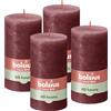 BOLSIUS Candela rustica a pilastro - Rosso scuro - 13 x 7 cm - confezione da 4 - lunga durata di 60 ore - non profumate - cera vegana naturale - senza olio di palma
