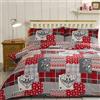 Alpine Patchwork - Set di biancheria da letto con copripiumino trapuntato e 2 federe copricuscino, in 100% flanella di cotone felpato, colore: rosso/multicolore, per letto matrimoniale