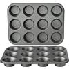 Amazon Basics Rotondo Teglia antiaderente per muffin, in acciaio al carbonio, confezione da 2, Grigio